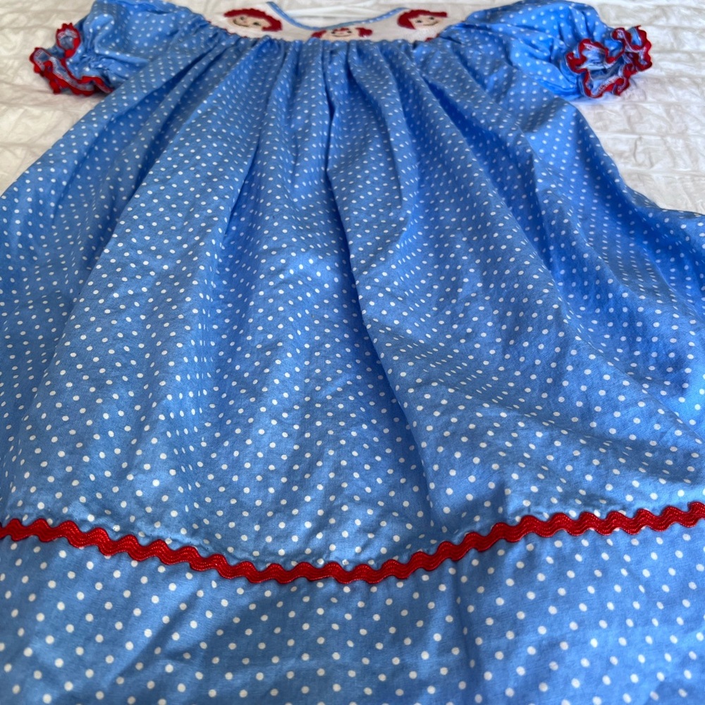Raggedy Ann And Andy Smocked Dress Size 2T By Dibble Dabble - Picture 7 of 8